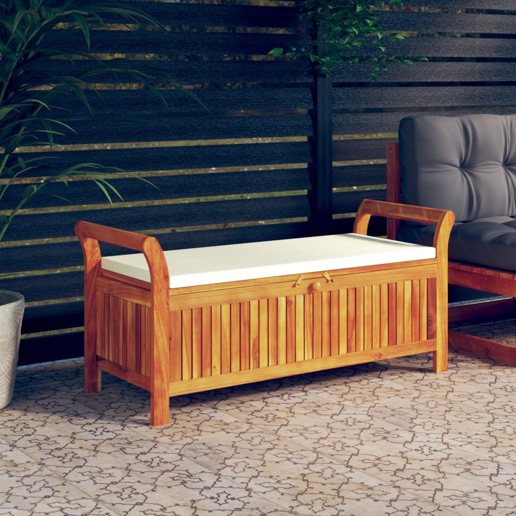 vidaXL Outdoor Storage Bench Patio Deck Box with Cushion Solid Wood Acacia-7