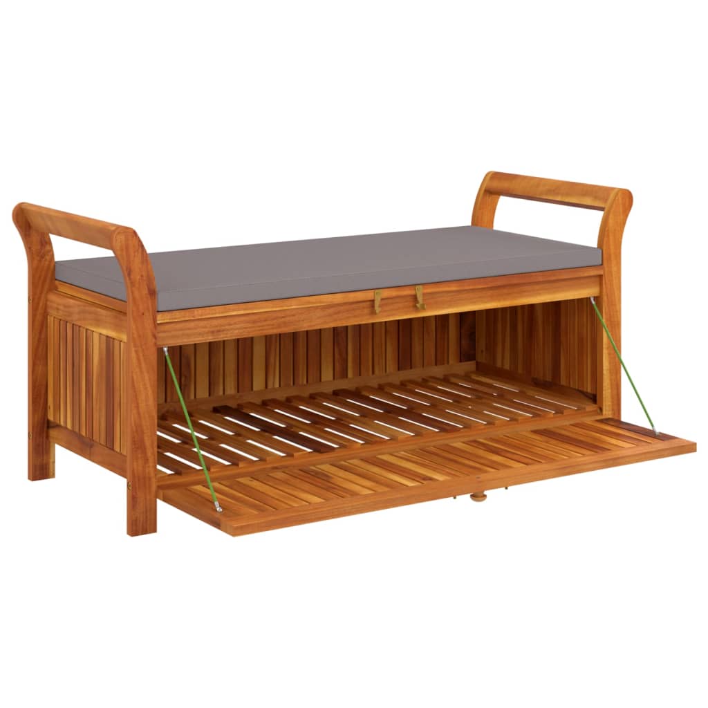 vidaXL Outdoor Storage Bench Patio Deck Box with Cushion Solid Wood Acacia-4