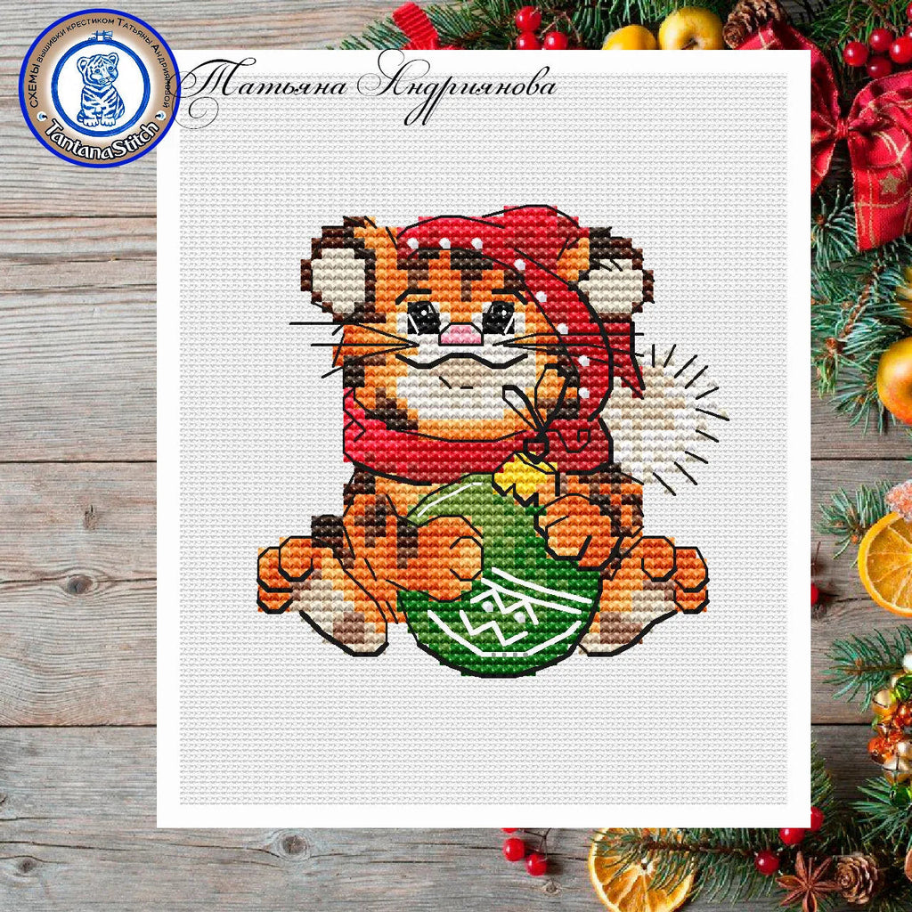 A tiger cub and a ball - PDF Cross Stitch Pattern-0