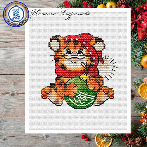 A tiger cub and a ball - PDF Cross Stitch Pattern-0